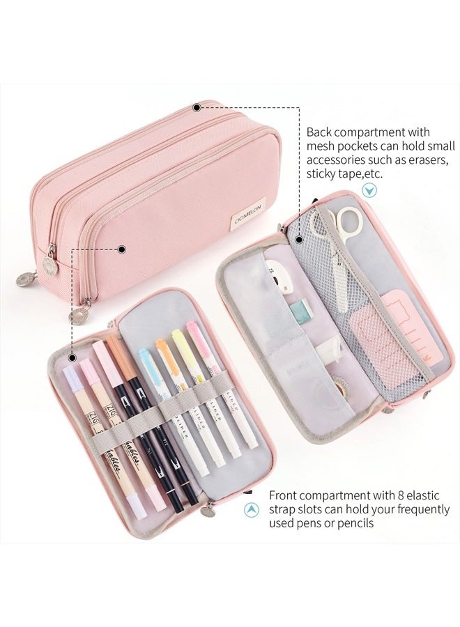 CICIMELON Large Capacity Pencil Case 3 Compartment Pouch Pen Bag for School Teen Girl Boy Men Women (Pink) - Image 2