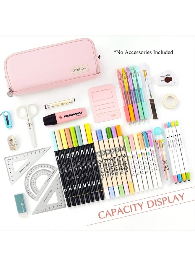 CICIMELON Large Capacity Pencil Case 3 Compartment Pouch Pen Bag for School Teen Girl Boy Men Women (Pink) - Image 4