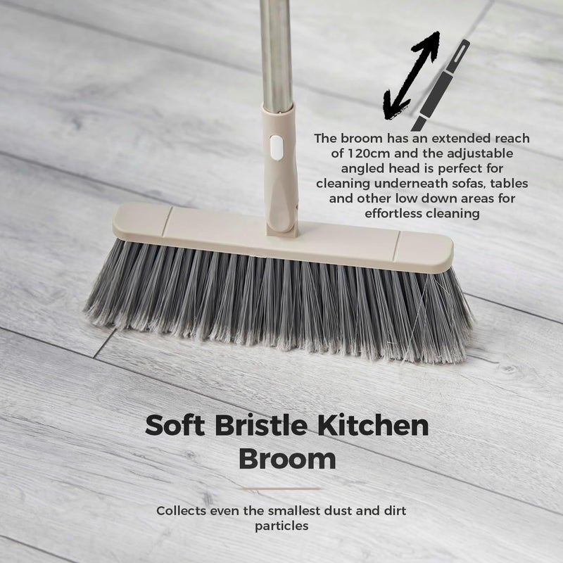 Tower T869002MSH Cavaletto 8 Piece Cleaning & Storage Set with Three Part Handle, Flat Mop Head, Broom Head, Microfibre Duster, Window, Tile, Scrubbing & Wall Holder, Latte - Image 5