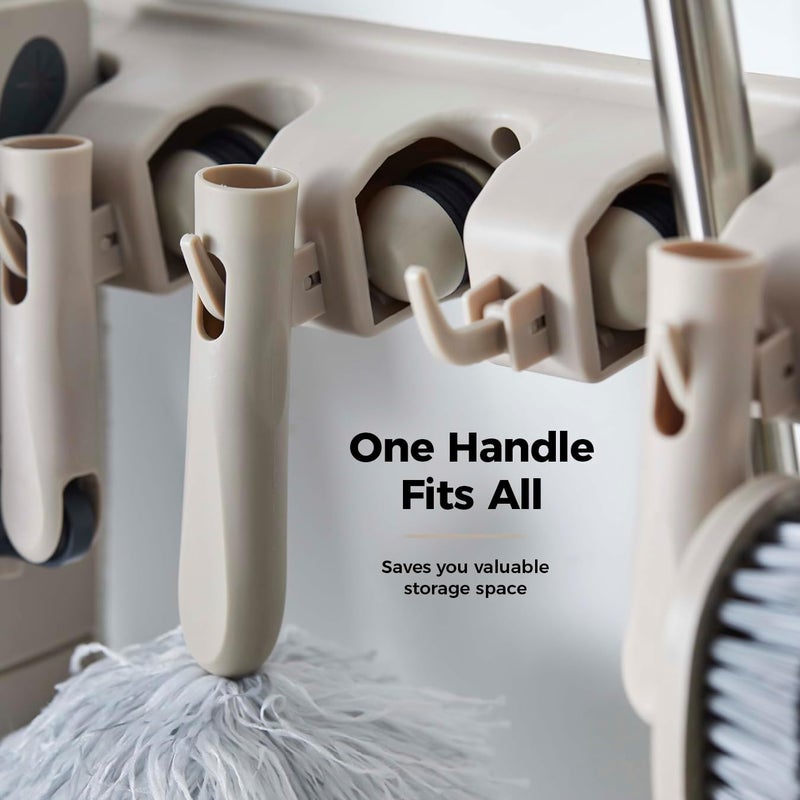 Tower T869002MSH Cavaletto 8 Piece Cleaning & Storage Set with Three Part Handle, Flat Mop Head, Broom Head, Microfibre Duster, Window, Tile, Scrubbing & Wall Holder, Latte - Image 4