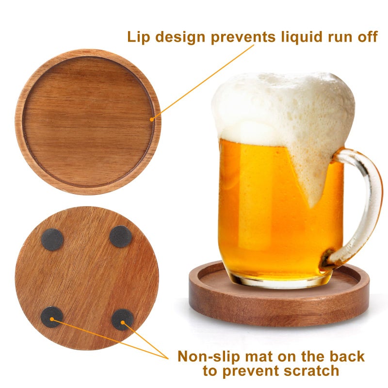 Renawe Rustic Wooden Coasters Set of 8 Farmhouse Coffee Table Decor Acacia Wood Drink Coaster with Holder Modern Outdoor Bar Cool Cup Costers Kitchen Accessories Decoration Home Dining Coasters Gift - Image 3