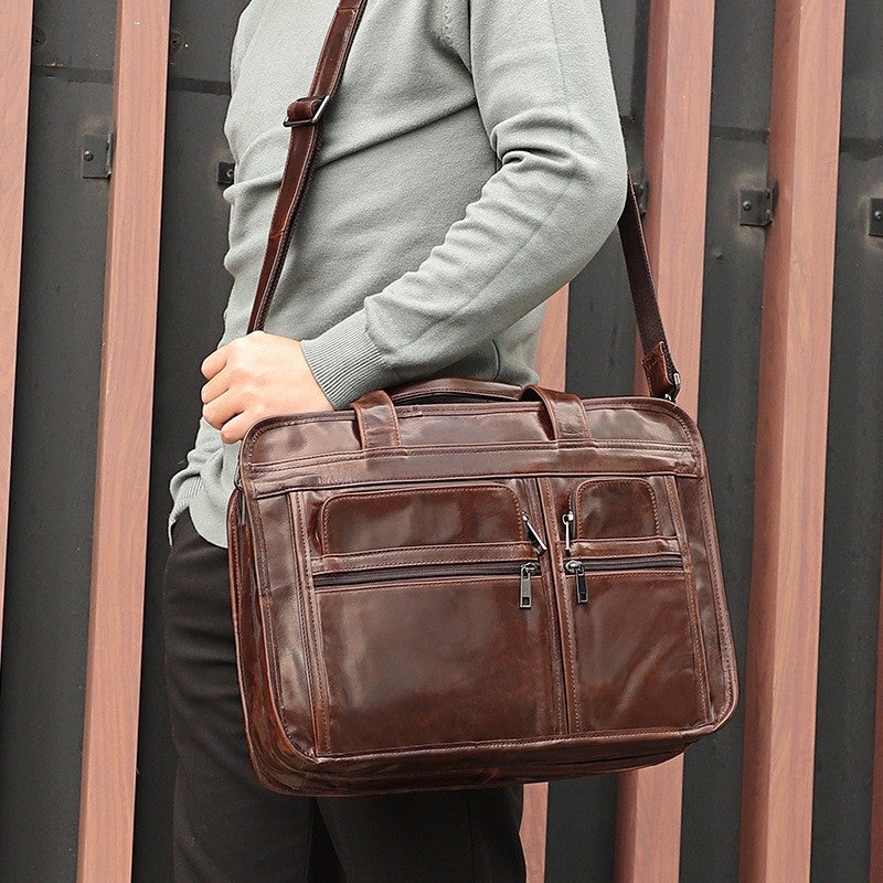 Vintage Genuine Leather Briefcase – 15.6 Inch Business Handbag for Men - Image 3