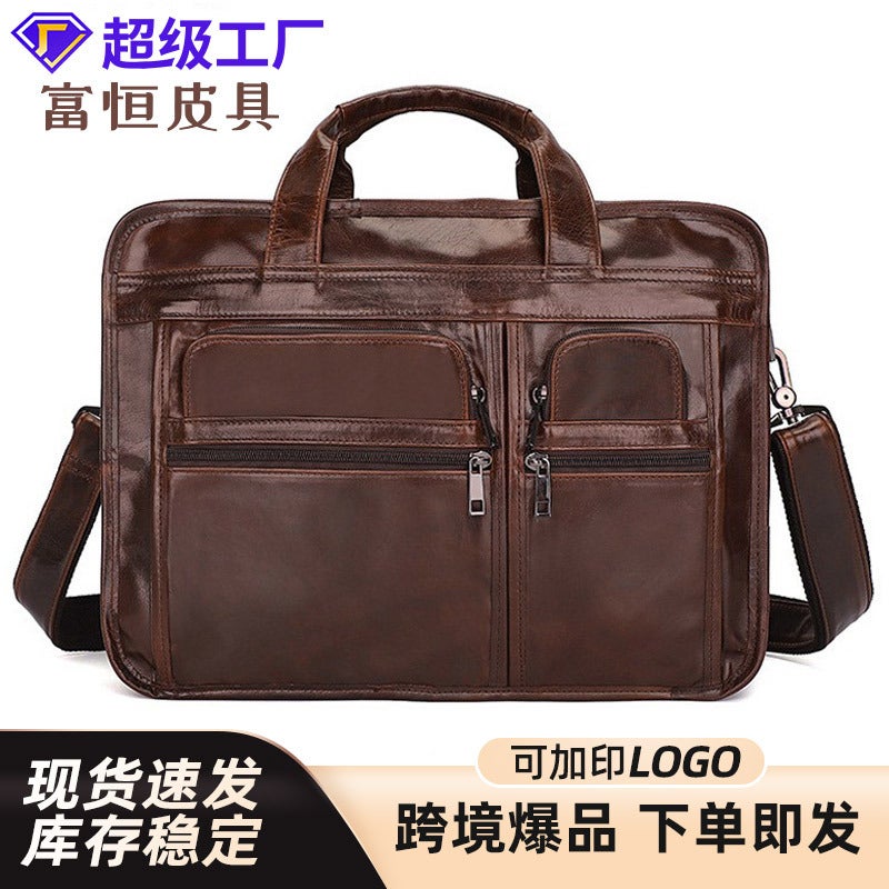 Vintage Genuine Leather Briefcase – 15.6 Inch Business Handbag for Men - Image 2
