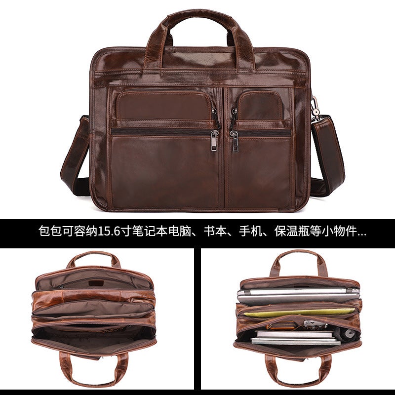 Vintage Genuine Leather Briefcase – 15.6 Inch Business Handbag for Men - Image 4