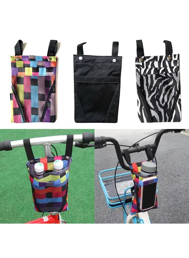 Colored Checkerboard Canvas Bike Front Basket Bag With Zipper Pockets Phone Holder - Image 1
