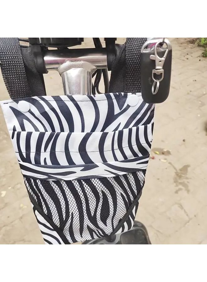 Colored Checkerboard Canvas Bike Front Basket Bag With Zipper Pockets Phone Holder - Image 3