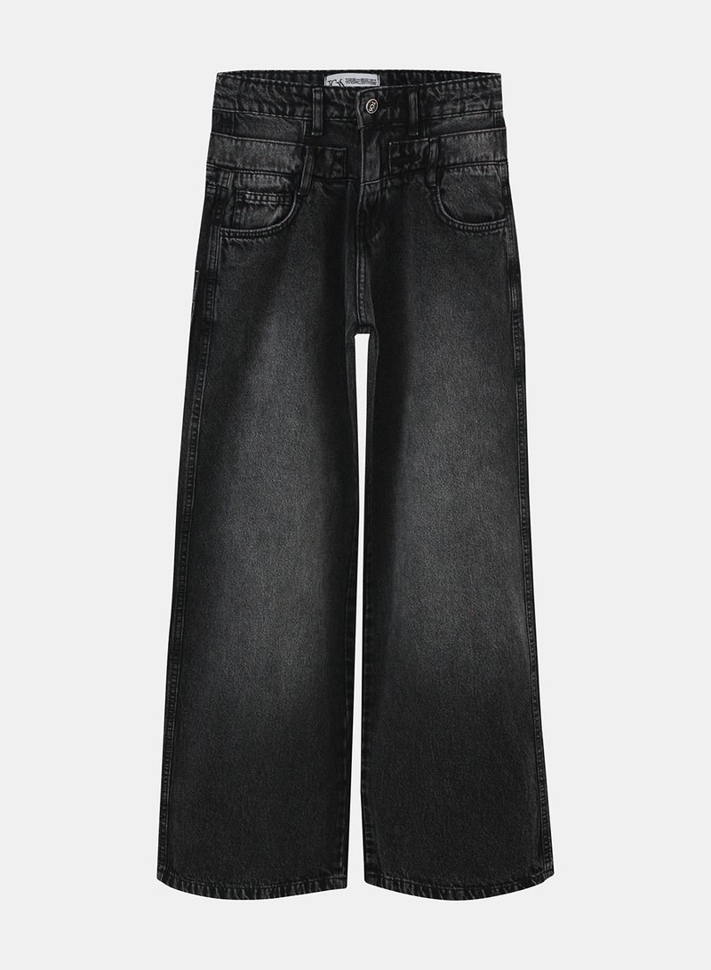 TGS Dark Grey Double Everything Wide Leg Women Jeans - Image 3