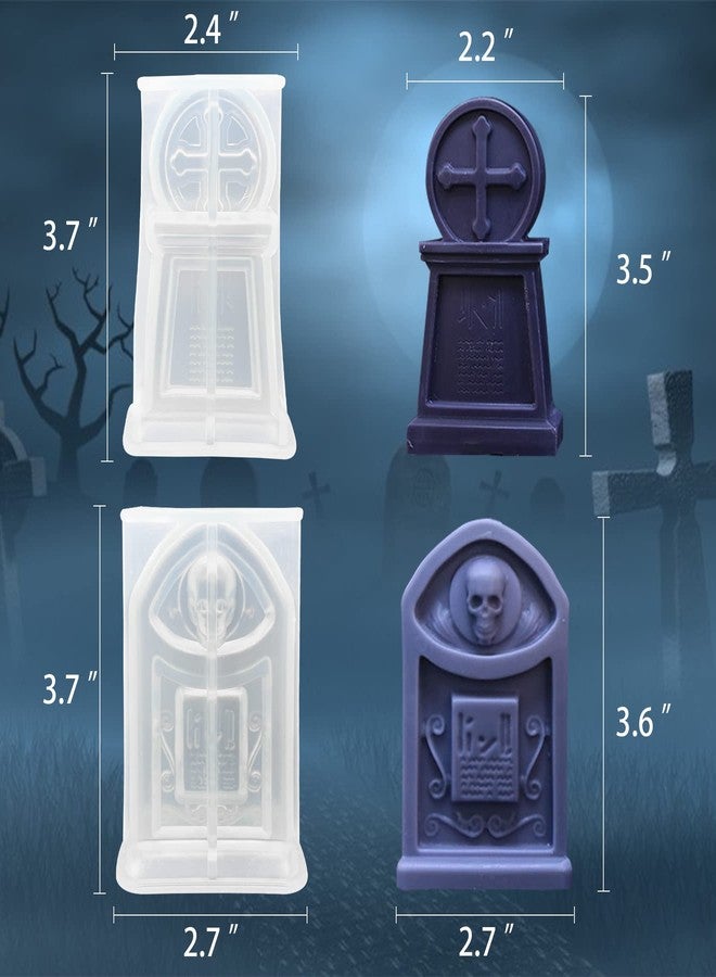 ZAKVOOR 2 Pcs Tombstone Candle Mold Halloween Resin Casting Silicone Mold for DIY Aromatherapy Candles Wax Plaster Polymer Clay Decoration - Image 2