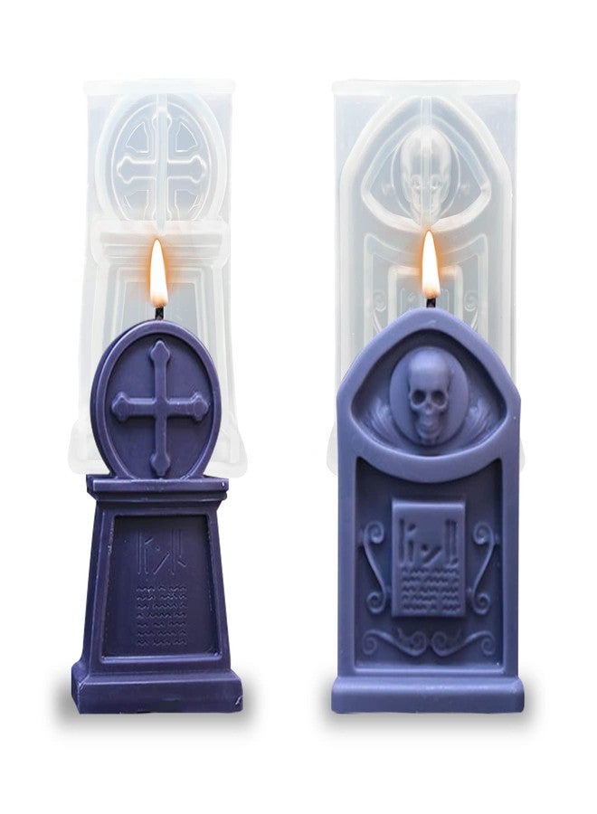ZAKVOOR 2 Pcs Tombstone Candle Mold Halloween Resin Casting Silicone Mold for DIY Aromatherapy Candles Wax Plaster Polymer Clay Decoration - Image 1