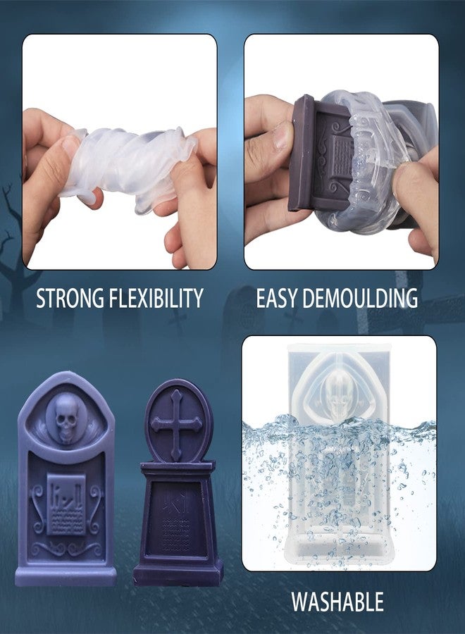 ZAKVOOR 2 Pcs Tombstone Candle Mold Halloween Resin Casting Silicone Mold for DIY Aromatherapy Candles Wax Plaster Polymer Clay Decoration - Image 3