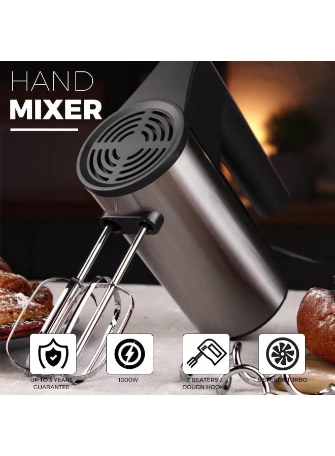 DENX Electric Hand Blender DX3210 200W | 5 Speed Corded Hand Mixer with 4 Professional Attachments | Stainless Steel Body with Cooling Fins | Ergonomic Handle for Blending, Whisking & Kneading - Image 2