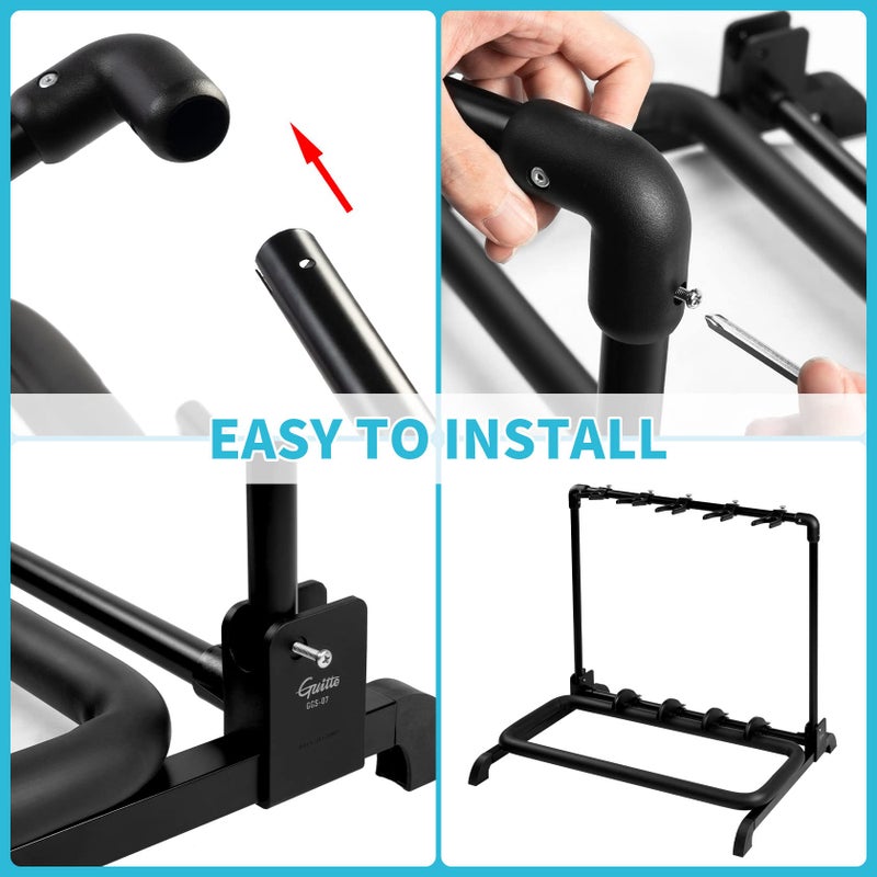 GUITTO Multi Guitar Rack Stand Foldable Universal Display Rack Portable Guitar Holder for Band Stage Bass Acoustic Guitar -5 Holder GGS-07 - Image 5