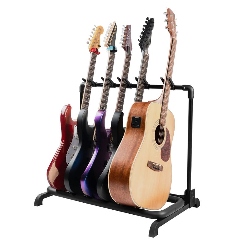 GUITTO Multi Guitar Rack Stand Foldable Universal Display Rack Portable Guitar Holder for Band Stage Bass Acoustic Guitar -5 Holder GGS-07 - Image 2