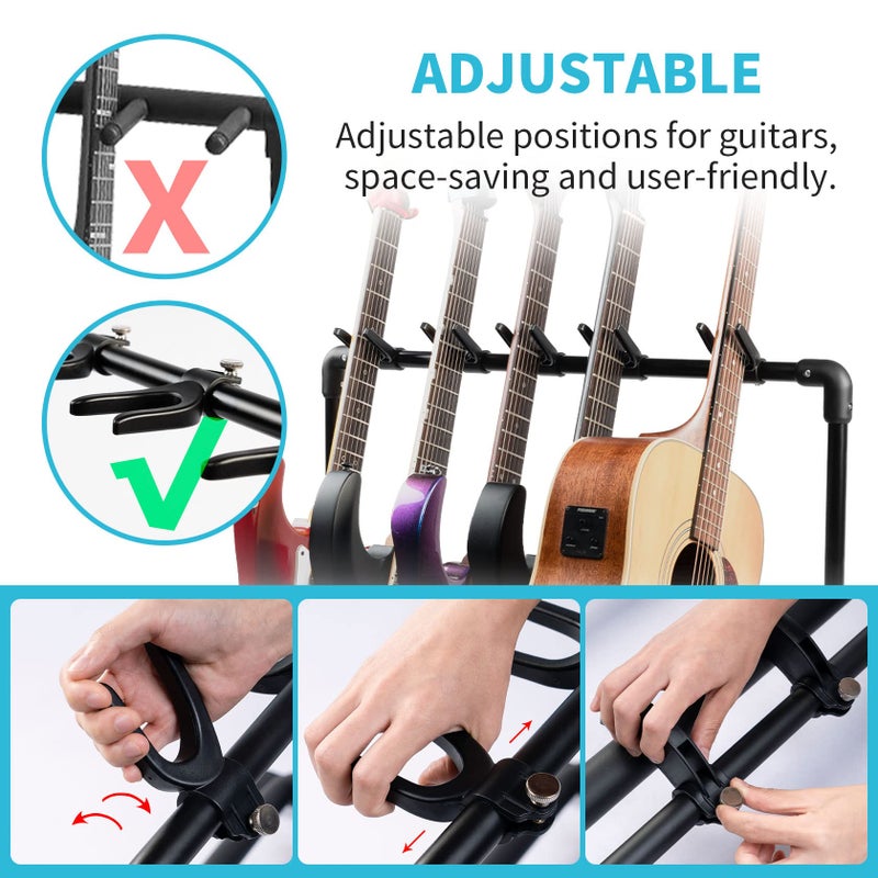 GUITTO Multi Guitar Rack Stand Foldable Universal Display Rack Portable Guitar Holder for Band Stage Bass Acoustic Guitar -5 Holder GGS-07 - Image 3