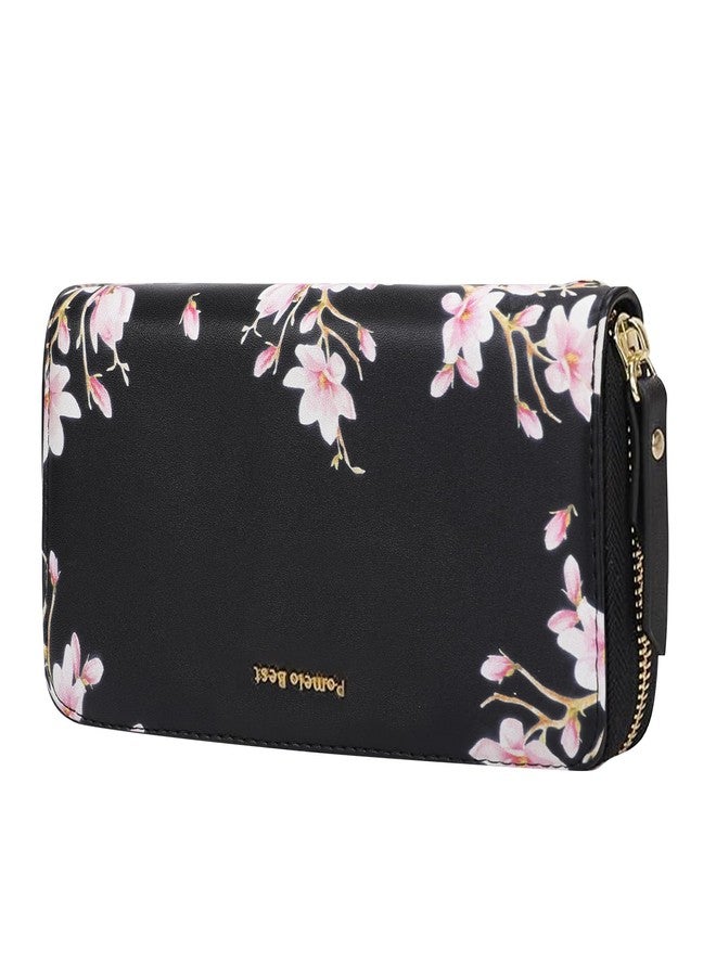 Pomelo Best Womens Wallet RFID Blocking Leather Multi Credit Card Large Capacity Zip Around Wallets Clutch Wristlet Travel Long Purse for Lady Black - Image 1