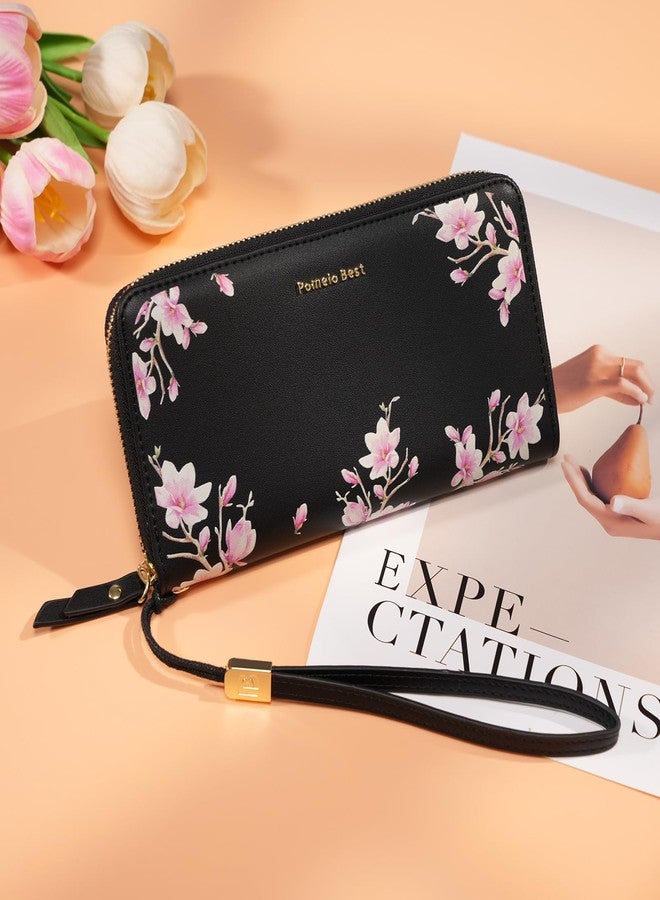 Pomelo Best Womens Wallet RFID Blocking Leather Multi Credit Card Large Capacity Zip Around Wallets Clutch Wristlet Travel Long Purse for Lady Black - Image 2