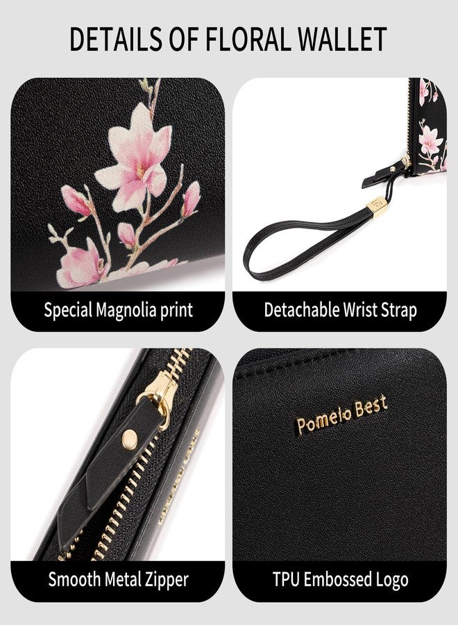 Pomelo Best Womens Wallet RFID Blocking Leather Multi Credit Card Large Capacity Zip Around Wallets Clutch Wristlet Travel Long Purse for Lady Black - Image 4