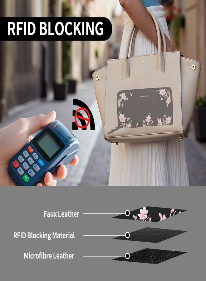 Pomelo Best Womens Wallet RFID Blocking Leather Multi Credit Card Large Capacity Zip Around Wallets Clutch Wristlet Travel Long Purse for Lady Black - Image 5