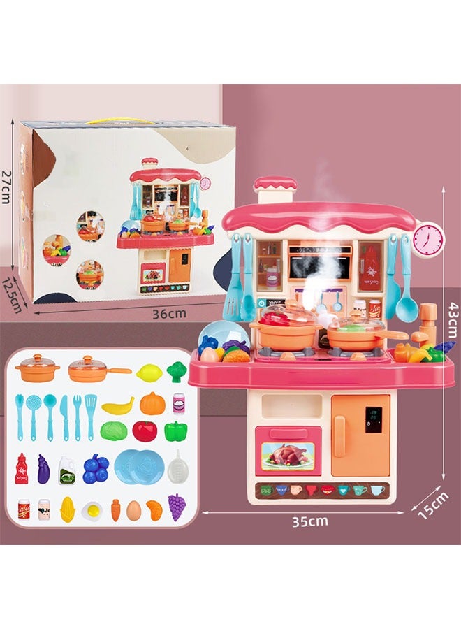 Kitchen Playset, Kitchen Pretend Play Toy Set, Rich Realistic Details Include Steam,Light,Water,Sound, Separable Design Kids Pretend Kitchen Toys, Role Play Cookware Indoor DIY Toy Set, 31pcs Accessories Toys Sets With Spray And Light for Boys, Girls, Kids, Children, Pink - Image 2