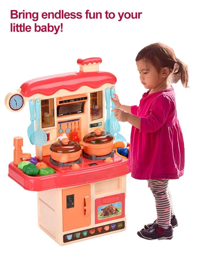 Kitchen Playset, Kitchen Pretend Play Toy Set, Rich Realistic Details Include Steam,Light,Water,Sound, Separable Design Kids Pretend Kitchen Toys, Role Play Cookware Indoor DIY Toy Set, 31pcs Accessories Toys Sets With Spray And Light for Boys, Girls, Kids, Children, Pink - Image 4