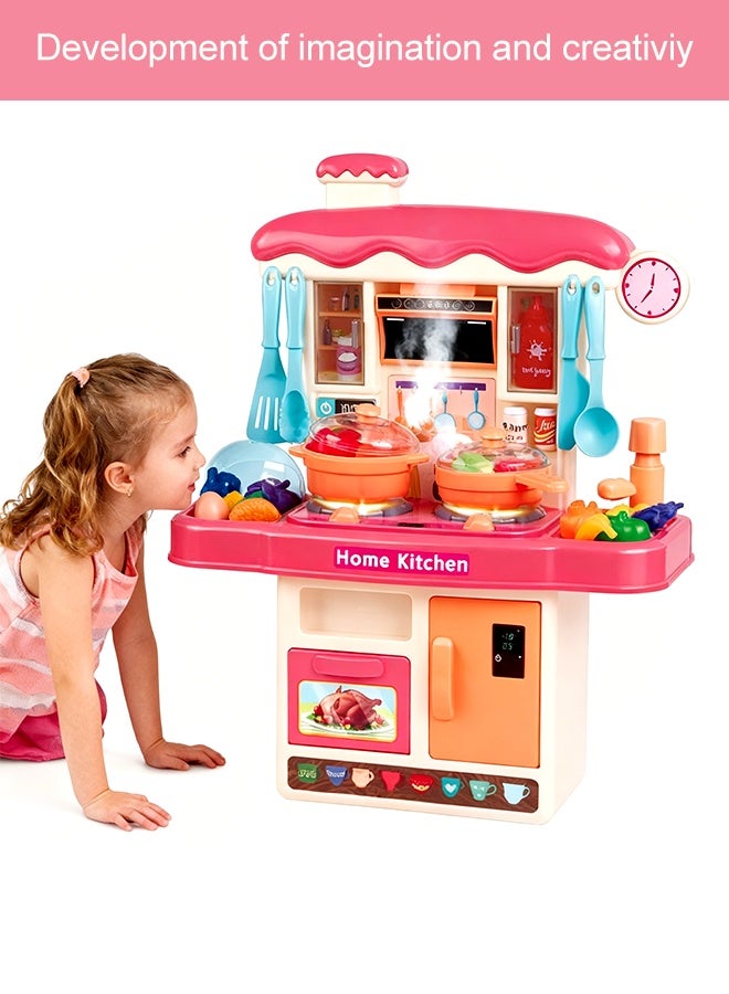 Kitchen Playset, Kitchen Pretend Play Toy Set, Rich Realistic Details Include Steam,Light,Water,Sound, Separable Design Kids Pretend Kitchen Toys, Role Play Cookware Indoor DIY Toy Set, 31pcs Accessories Toys Sets With Spray And Light for Boys, Girls, Kids, Children, Pink - Image 3