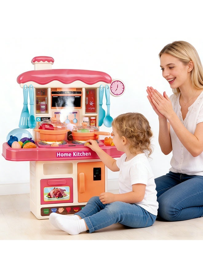 Kitchen Playset for Kids Rich Realistic Details Include Steam Light Water Sound 31pcs Pretend Play Toy Set Role Play Cookware Kids Kitchen Toy Set Play Sink Kitchen Accessories Toys for Toddler Kids Boys Girls - Image 3