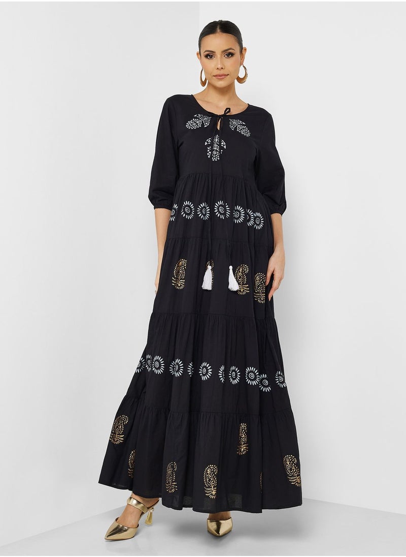 ARABIAN CLOSET - Printed Drawstring Jalabiya - Image 1