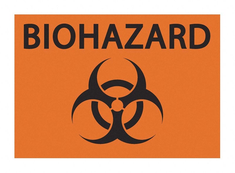 Green Products 1912S Recycled Polystyrene "Biohazard" Safety Sign, Self-Adhesive, 10" Length, 7" Width, Black on Orange