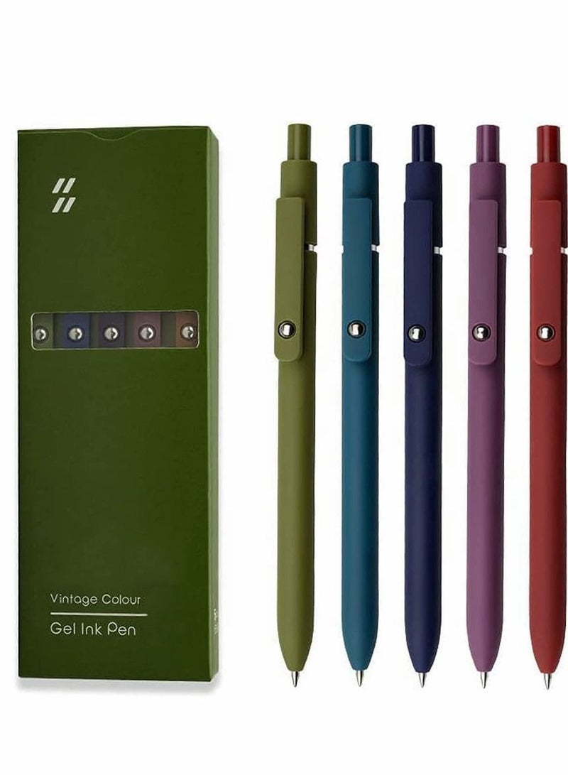 Generic 0.5 Gel Pen, Cute Kawaii Pens, Boxed Pen, Office Pen, Fine Point Signing Pen, Retractable Rolling Ball Quick-dry Ink Pens, Black Ink Smooth Writing Pen, for School Office Home, 5pcs (Retro Colors)  - Image 1