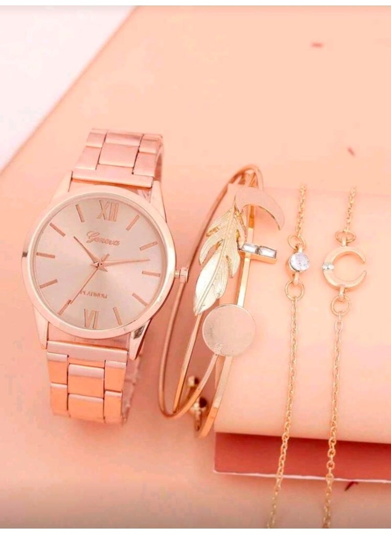 SHEIN-Ladies Watch Quartz Watch & 5pcs Bracelet-Rose Gold - Image 3