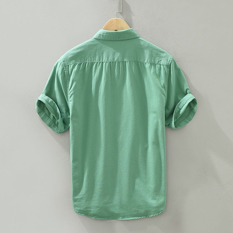 2535 Summer Simple Joker Solid Color Embroidered Short Sleeve Shirt Japanese Loose Casual Half Sleeve Shirt A Generation Of Hair - Image 3