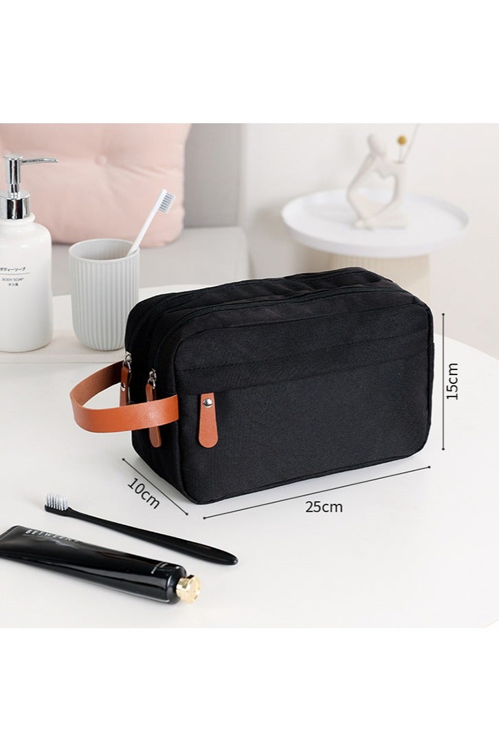 Men's High-End Toiletry Bag, Large-Capacity Business Travel Portable Bag, Compartment Storage Cosmetic Bag Black - Image 2