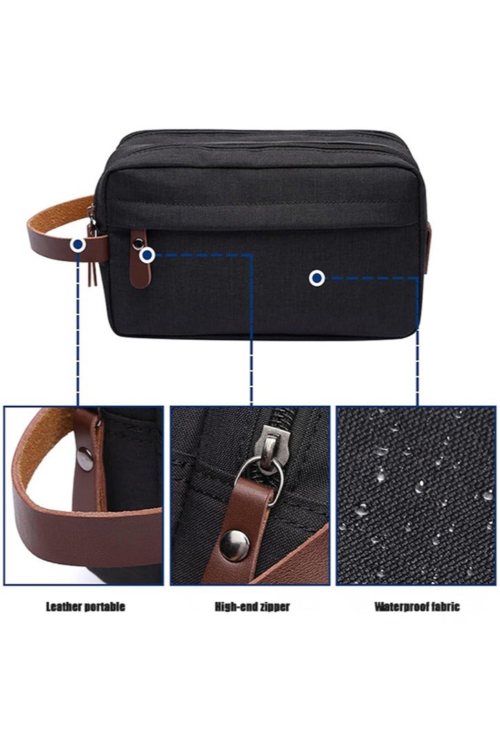Men's High-End Toiletry Bag, Large-Capacity Business Travel Portable Bag, Compartment Storage Cosmetic Bag Black - Image 3