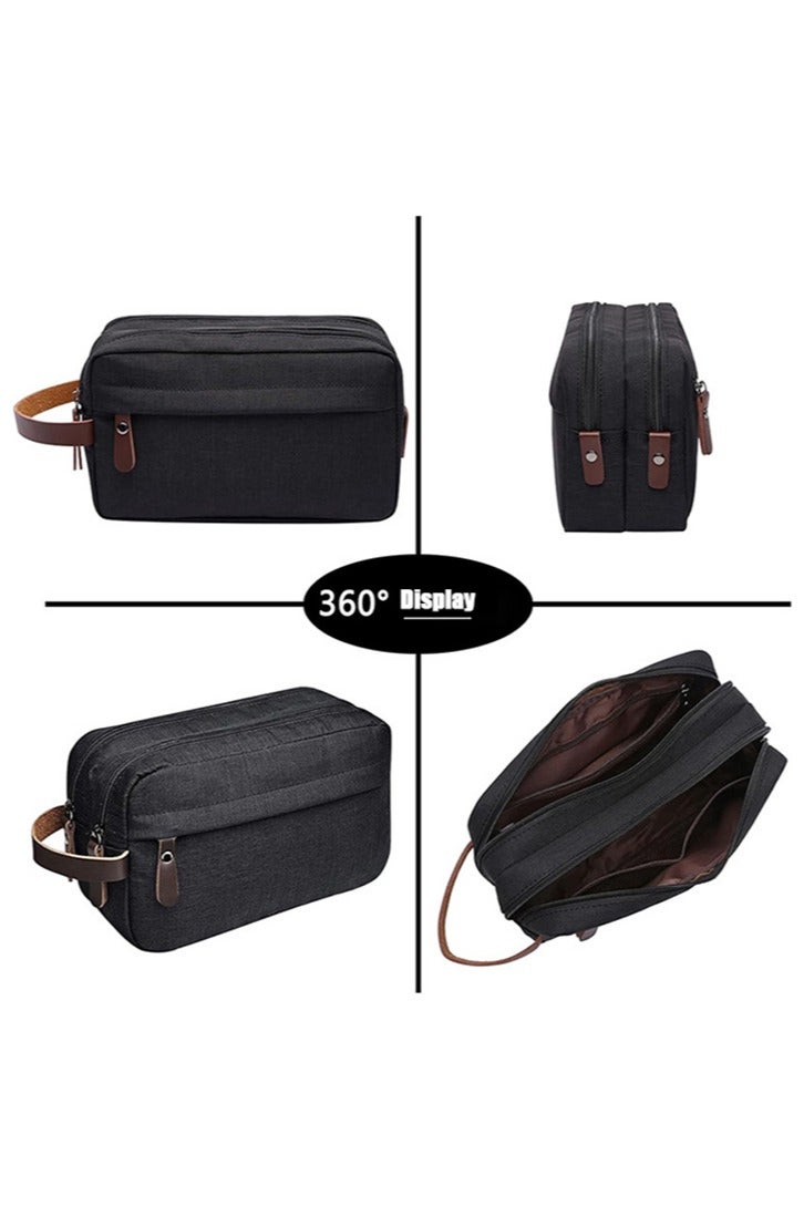 Men's High-End Toiletry Bag, Large-Capacity Business Travel Portable Bag, Compartment Storage Cosmetic Bag Black - Image 4