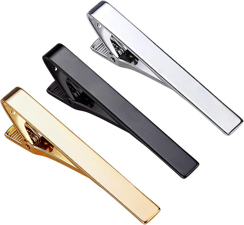 Roctee Tie Clips for Men, 3 Pack Classic Tie Clip Silver Gold Black Necktie Tie Bar Pinch Clips Suitable For Wedding Anniversary Business - Image 1