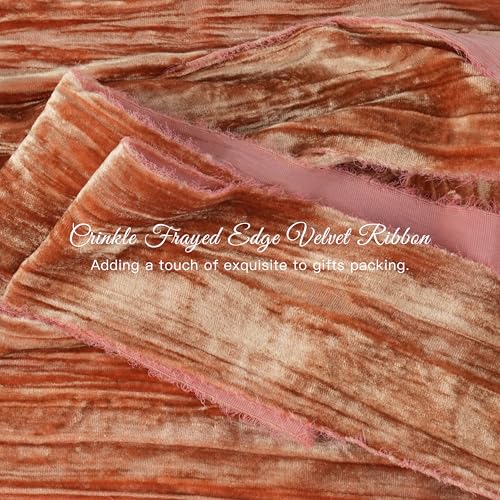 DINDOSAL Terracotta Velvet Ribbon 3 Inch x 3 Yards Frayed Raw Edge Crushed Velvet Wide Ribbon for Fall Wedding Bouquets Thanksgiving Wreaths Gift Wrapping - Image 3