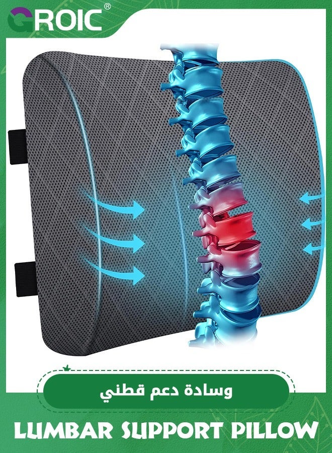 GROIC Lumbar Pal Support Pillow for Car, Office Chair Back, Gaming, - Improve Sitting Posture & Pain Relief, Memory Foam, with Adjustable Straps, Grey - Image 1