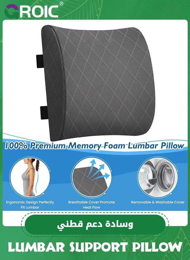 GROIC Lumbar Pal Support Pillow for Car, Office Chair Back, Gaming, - Improve Sitting Posture & Pain Relief, Memory Foam, with Adjustable Straps, Grey - Image 3