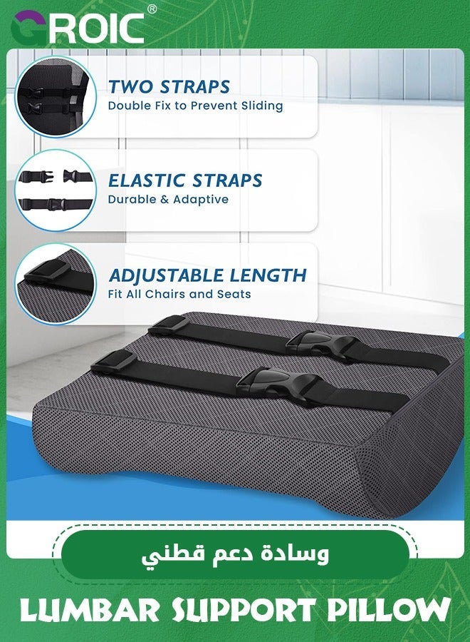 GROIC Lumbar Pal Support Pillow for Car, Office Chair Back, Gaming, - Improve Sitting Posture & Pain Relief, Memory Foam, with Adjustable Straps, Grey - Image 5