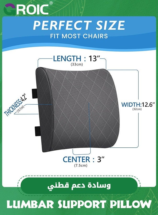 GROIC Lumbar Pal Support Pillow for Car, Office Chair Back, Gaming, - Improve Sitting Posture & Pain Relief, Memory Foam, with Adjustable Straps, Grey - Image 2