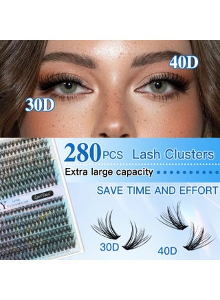280pcs False Eyelashes, DIY Lash Extension Kit,Individual Lash Clusters With Lash Bond,Lash Remover And Applicator, Eyelash Extension Kit, Easy To Apply At Home(30d+40d Kit) - view 2