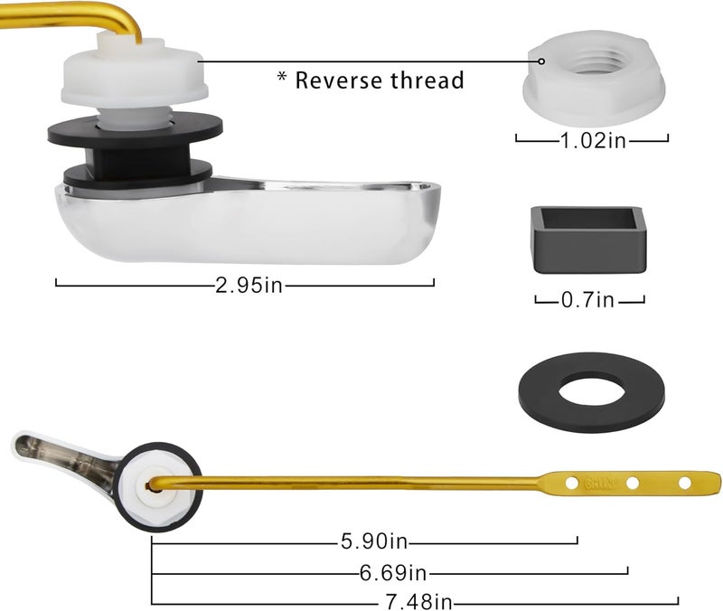 Alldrmtrue Front Mount Toilet Handle Replacement Kit, 1 Pack Toilet Lever Flush Handle, Aluminum Alloy Arm, Chrome，Silver - Image 2