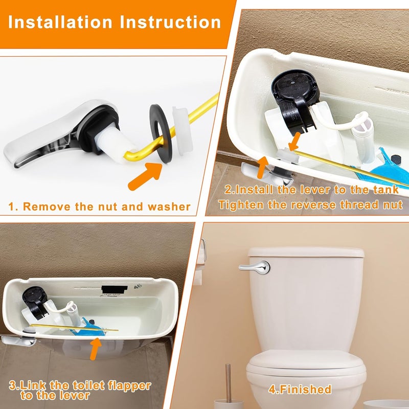 Alldrmtrue Front Mount Toilet Handle Replacement Kit, 1 Pack Toilet Lever Flush Handle, Aluminum Alloy Arm, Chrome，Silver - Image 5