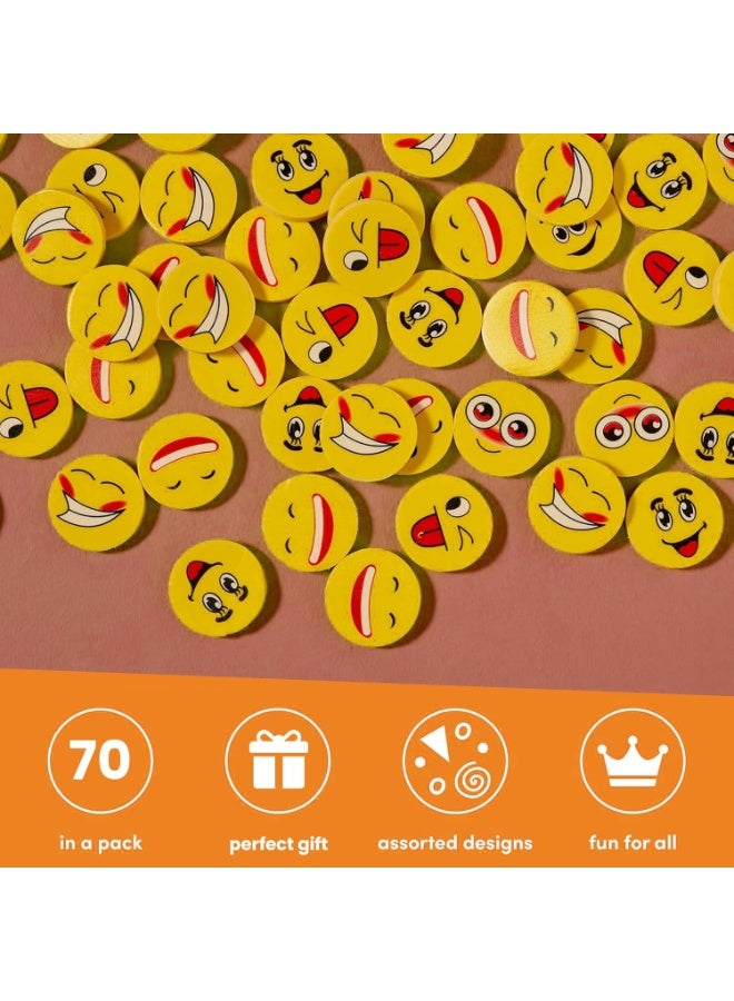 SNAPTRON Quesera Emoji Erasers for Kids – 70 Pcs Cute Yellow Emoticon Erasers – Round Face School Supplies, Party Favors, Birthday Return Gifts, Classroom Rewards, Bulk Stationery - Image 4