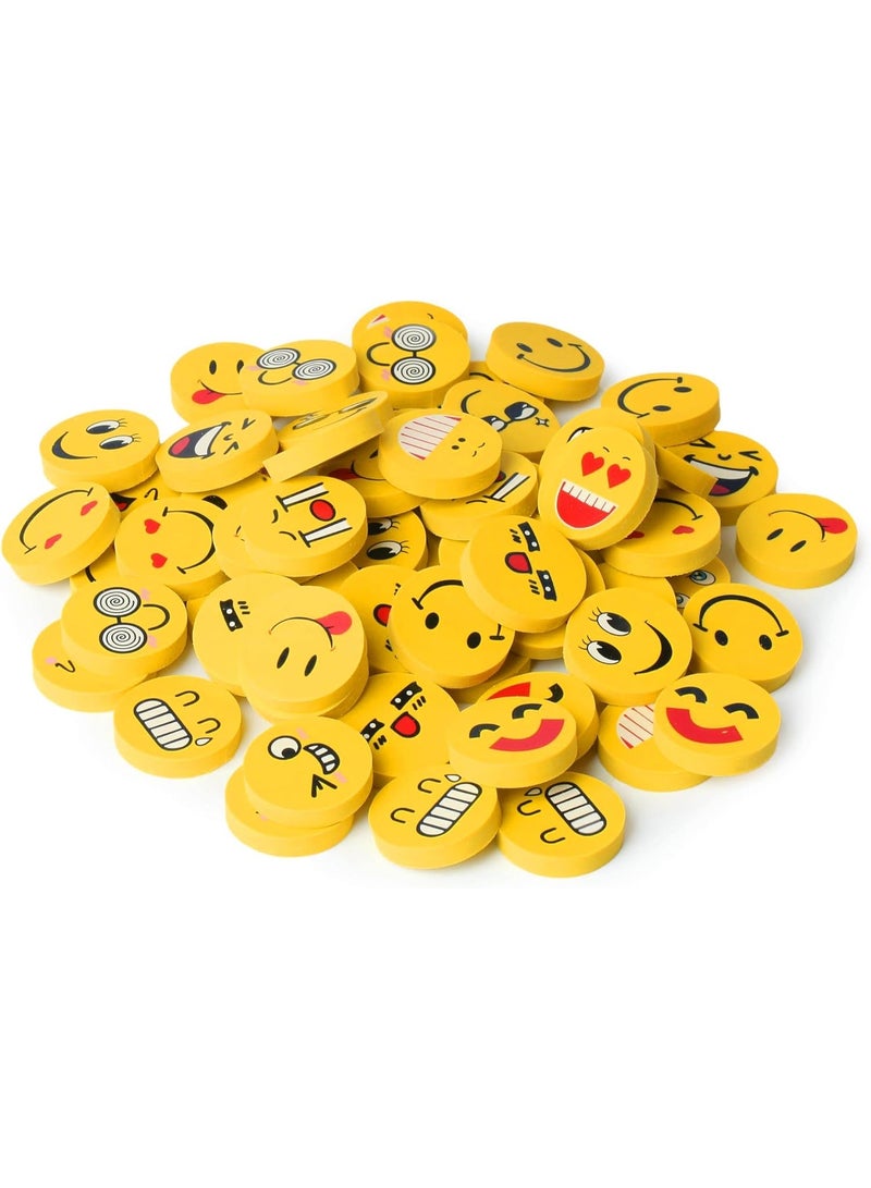 SNAPTRON Quesera Emoji Erasers for Kids – 70 Pcs Cute Yellow Emoticon Erasers – Round Face School Supplies, Party Favors, Birthday Return Gifts, Classroom Rewards, Bulk Stationery - Image 1