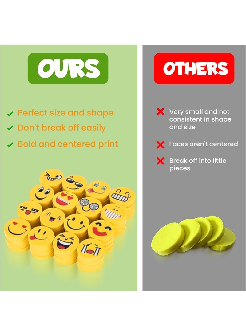 SNAPTRON Quesera Emoji Erasers for Kids – 70 Pcs Cute Yellow Emoticon Erasers – Round Face School Supplies, Party Favors, Birthday Return Gifts, Classroom Rewards, Bulk Stationery - Image 2