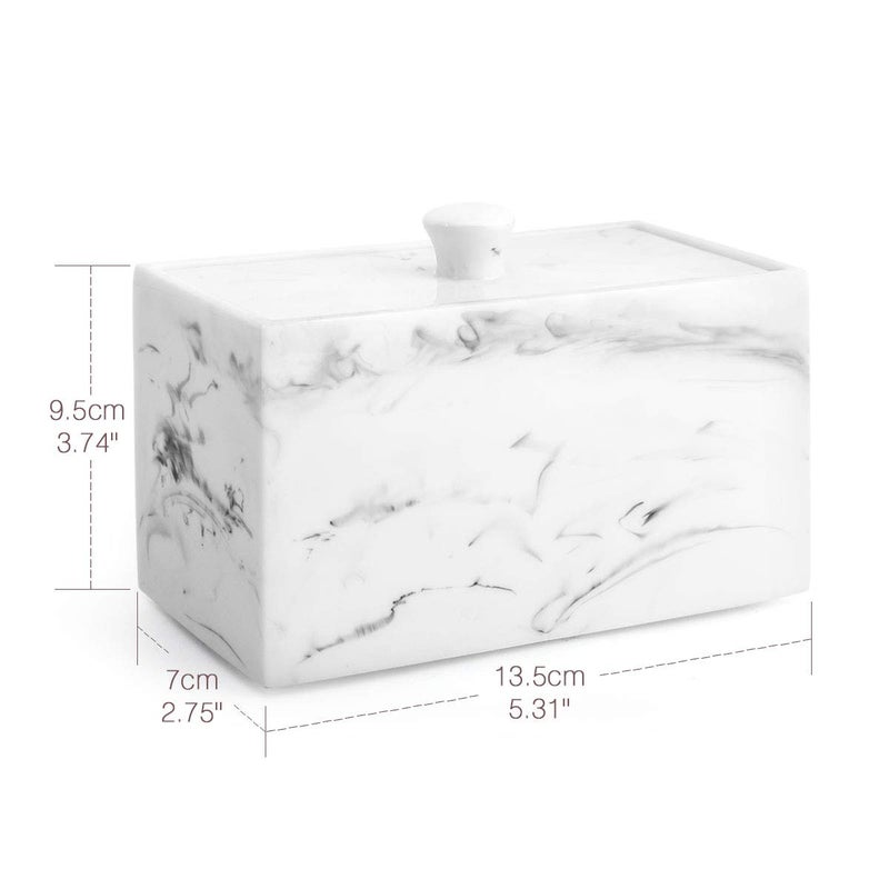 Luxspire Luxspire Cotton Swab Holder, Qtip Holder Dispenser with Lid, 2 Compartments Cotton Ball Holder, Bathroom Container for Cotton Round, Cotton Ball, Floss, Marble Bathroom Accessories - Ink White  - Image 5