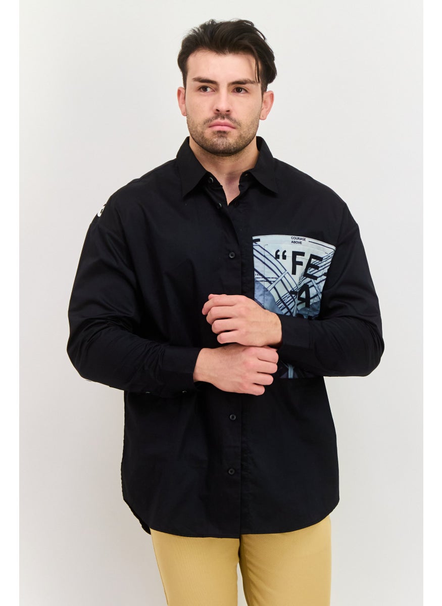 Selected Homme Men Regular Fit Printed Long Sleeve Casual Shirts, Black  - Image 1