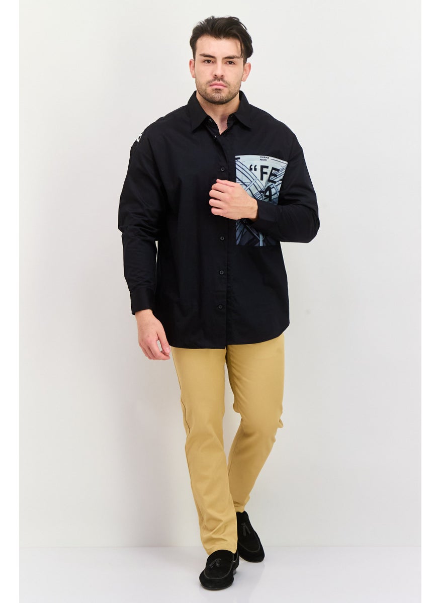 Selected Homme Men Regular Fit Printed Long Sleeve Casual Shirts, Black  - Image 4