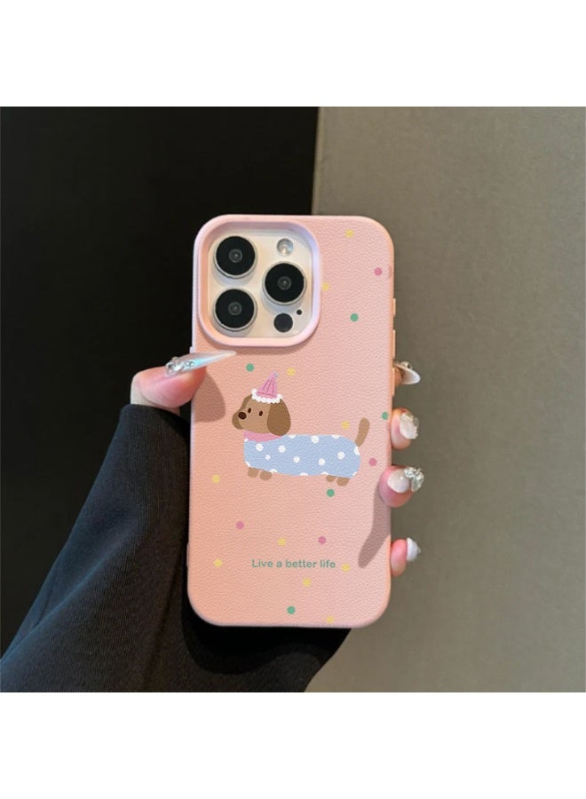 NIBEMINENT Polka Dot Sausage Dog Protective TPU Case Cover For iPhone 17, Pink - Image 1
